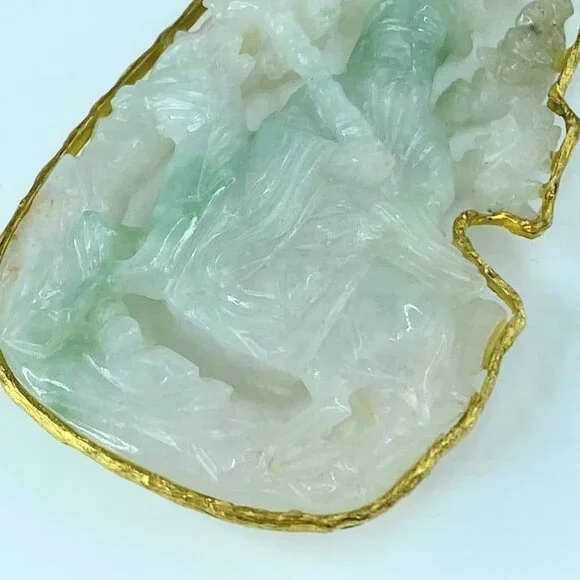 Vintage hand carved Jade custom made 14K pendant 3 1/4" 1 3/4" 32.3g JR8675